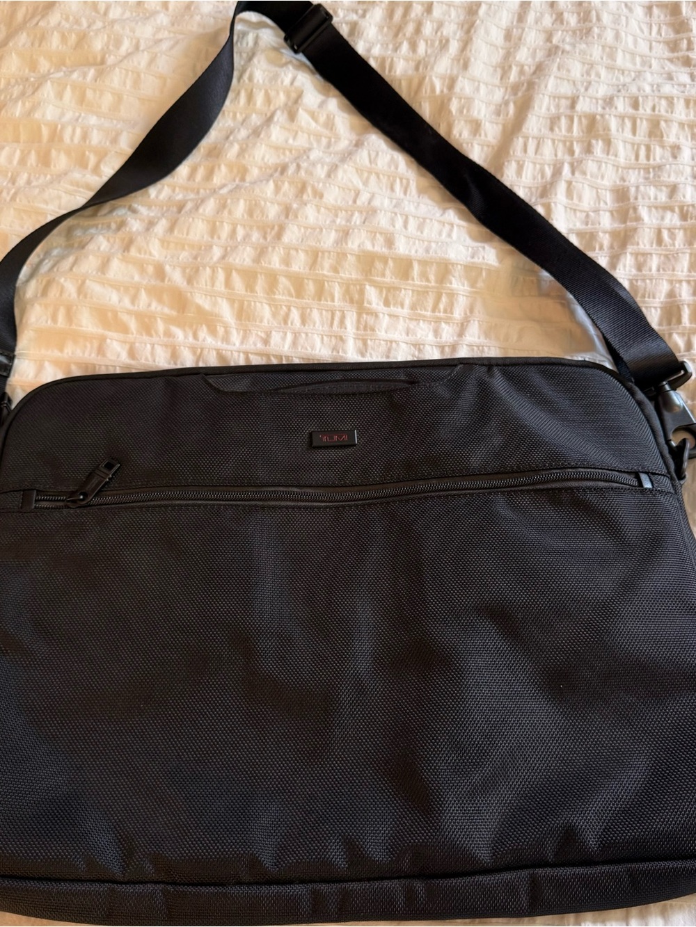 Tumi Black Nylon Messenger Bag with Adjustable Shoulder Strap